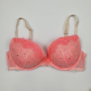 Victoria's Secret Dream Angels Push Up Bra 36C Pink Lace White